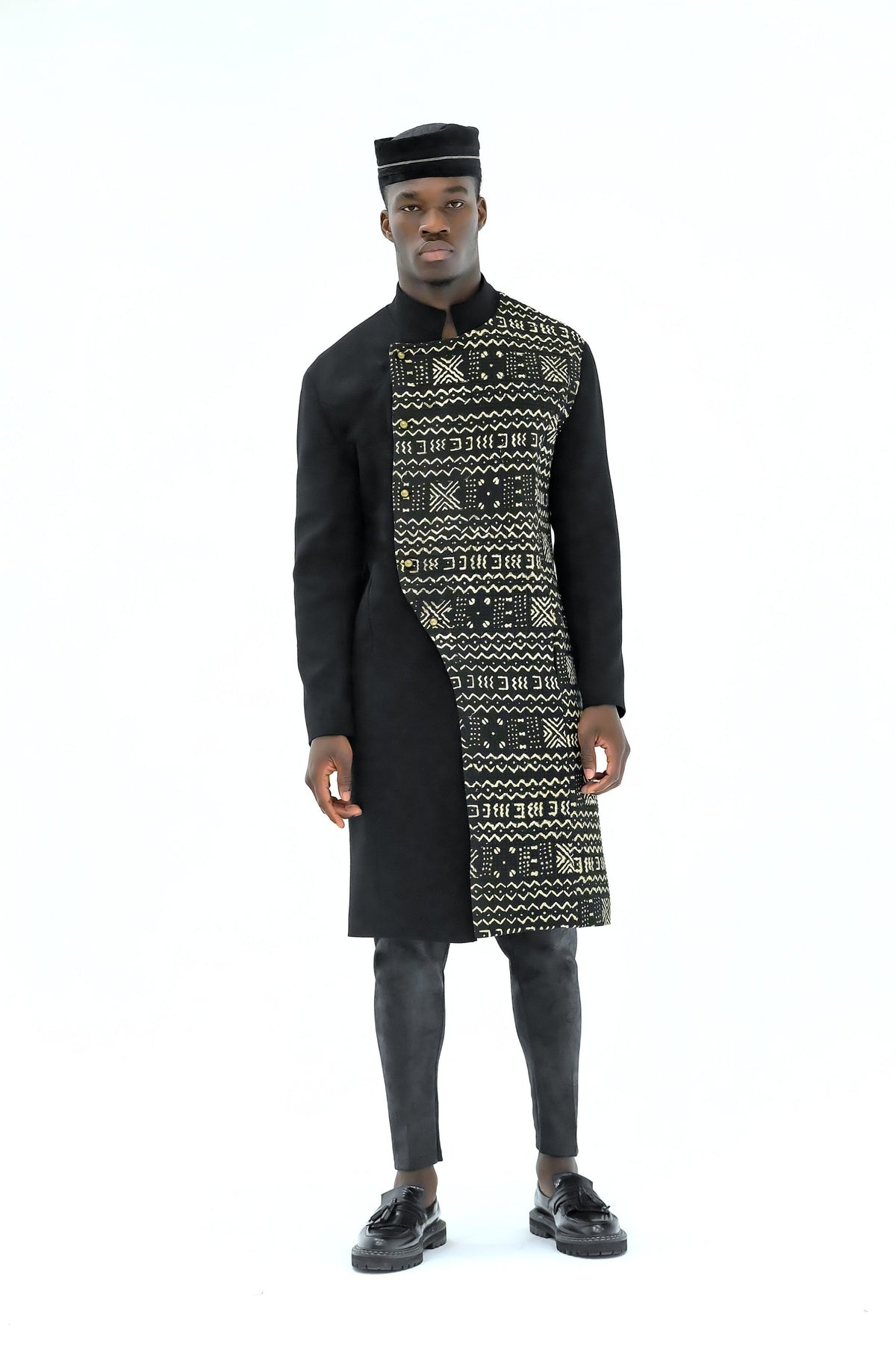 Veste asymétrique Bogolan noir et blanc – S.Keïdgi