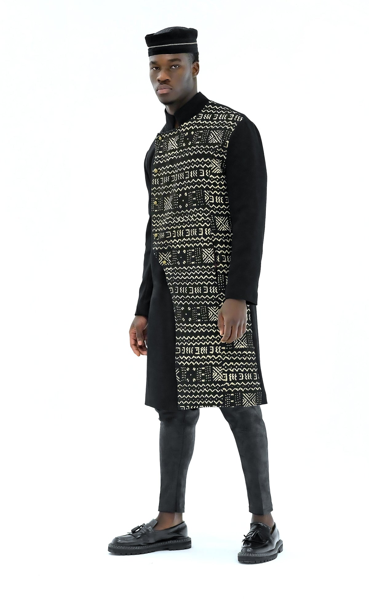 Veste Asymétrique Bogolan Noir & Blanc – Été – vue 2 – S.Keïdgi