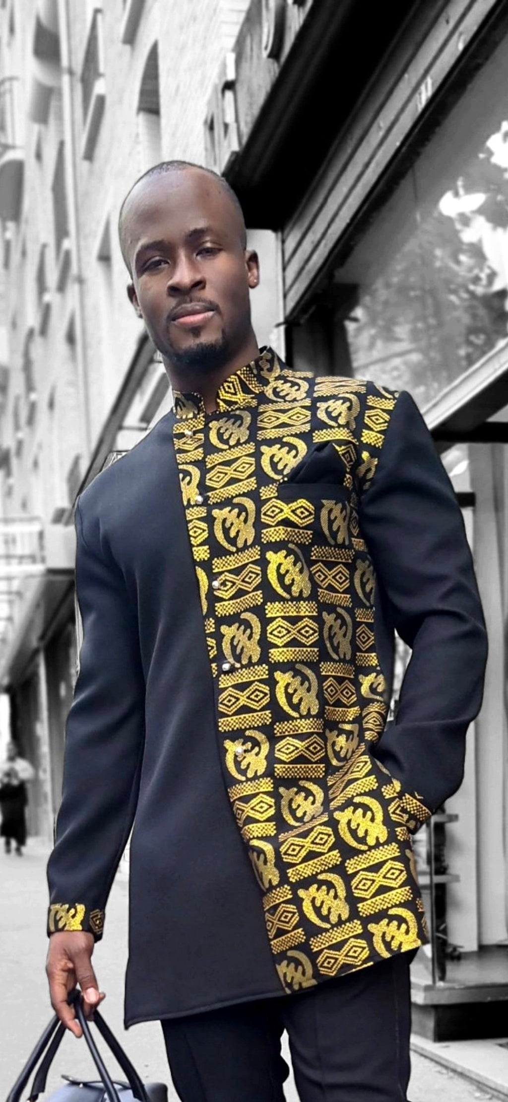 Chemise Afro King – Noir & Or Royal – vue 2 – S.Keïdgi