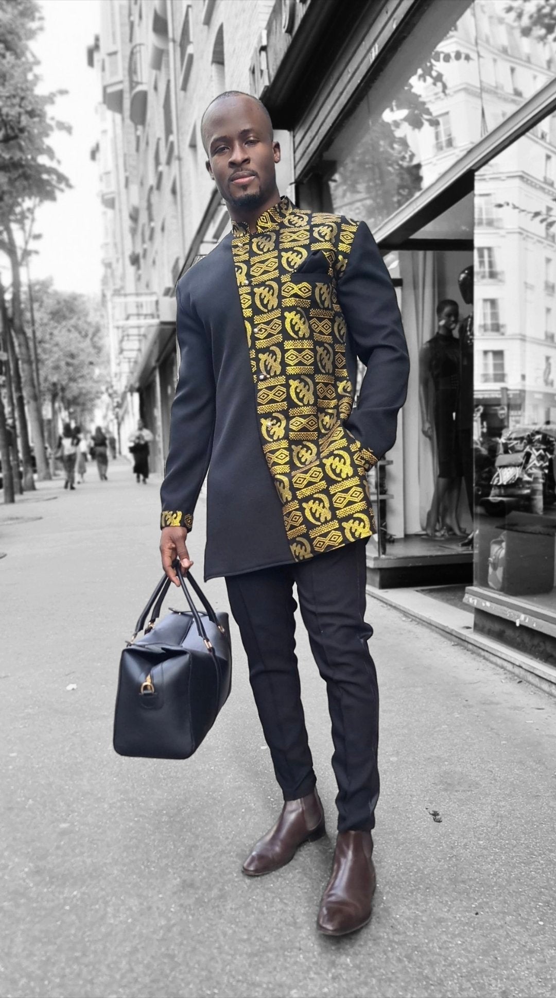 Chemise Afro King – Noir & Or Royal – vue 3 – S.Keïdgi
