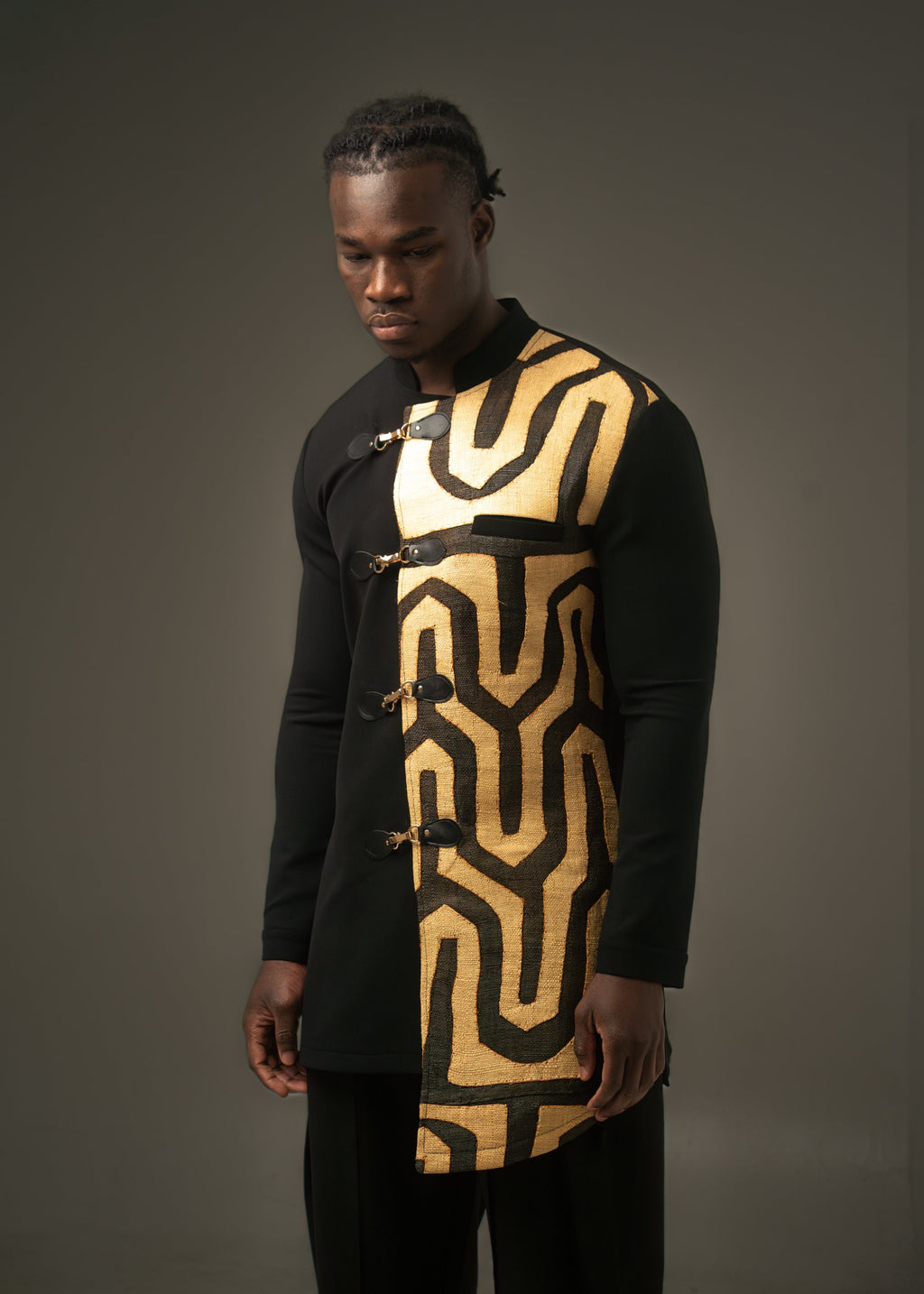 Chemise Col Mao MBOKA – Raphia Kuba du Congo – vue 3 – S.Keïdgi