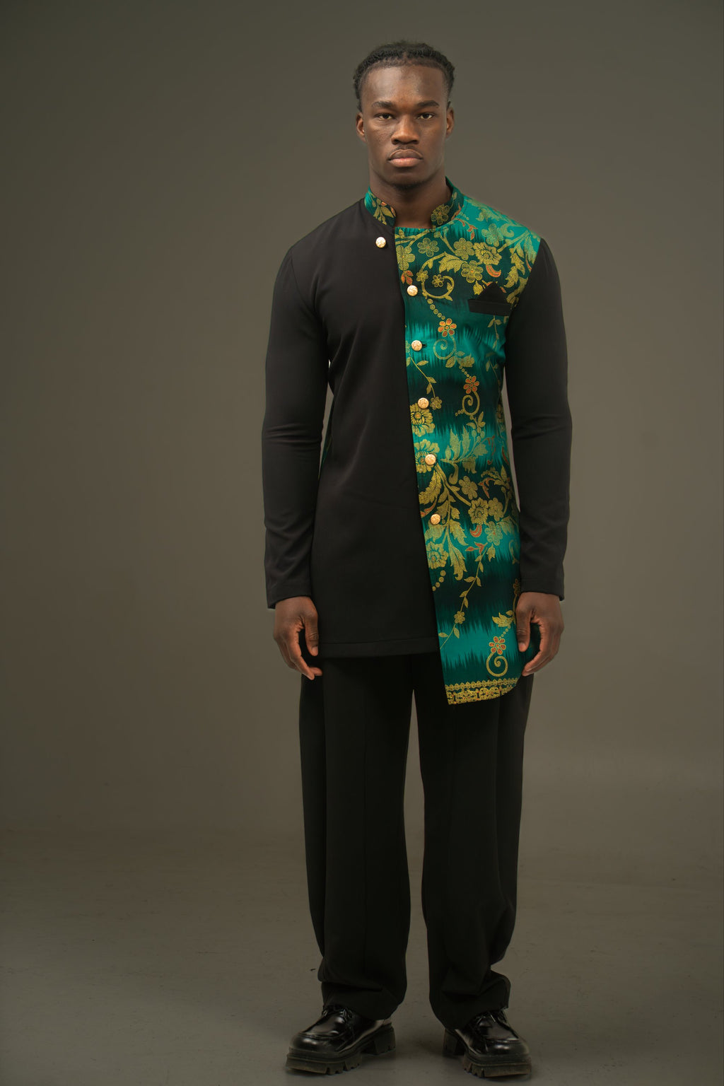 Chemise asymétrique noir et vert émeraude – S.Keïdgi