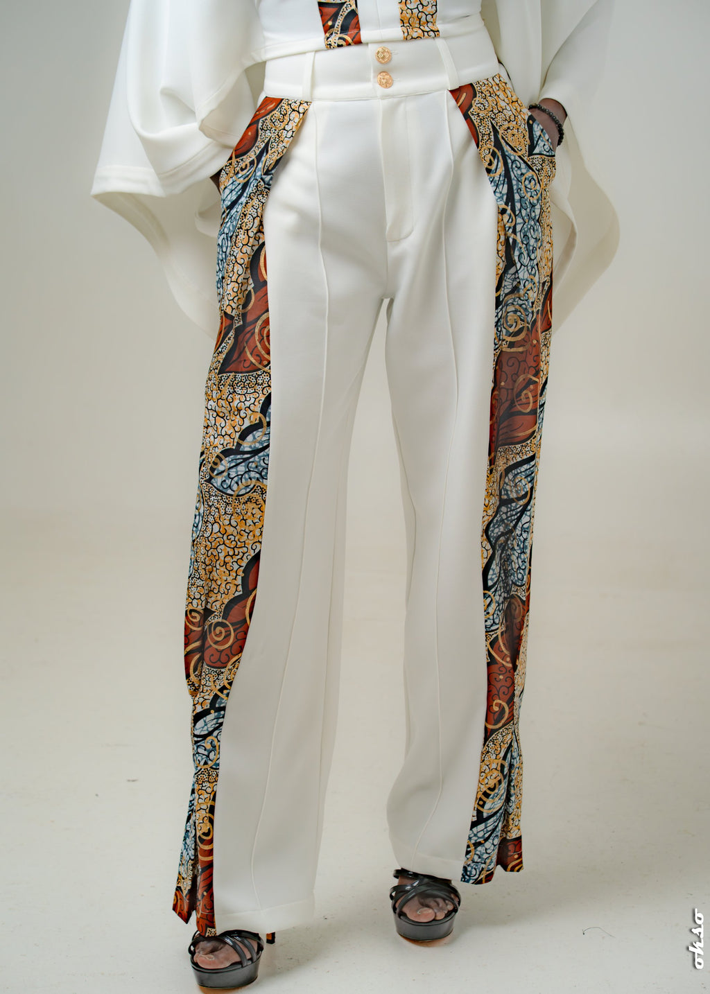 Pantalon NZAÉ crêpe blanc et wax – S.Keïdgi