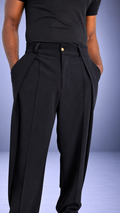 Pantalon LIBOSO crêpe noir oversize croisé – S.Keïdgi