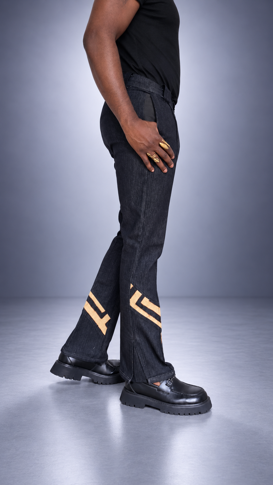 Pantalon BOKONZI denim noir et raphia Kuba – S.Keïdgi