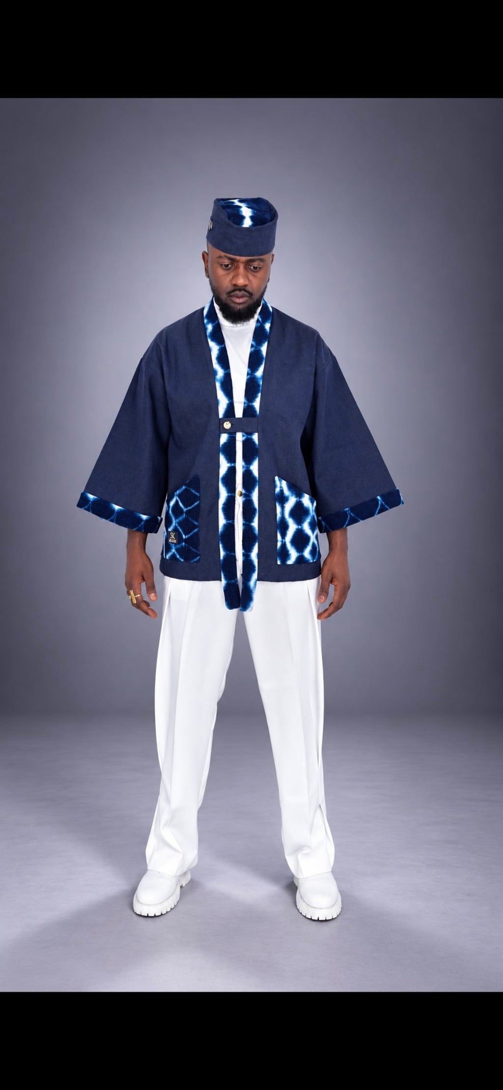 Kimono BULU jean brut et bogolan indigo – S.Keïdgi