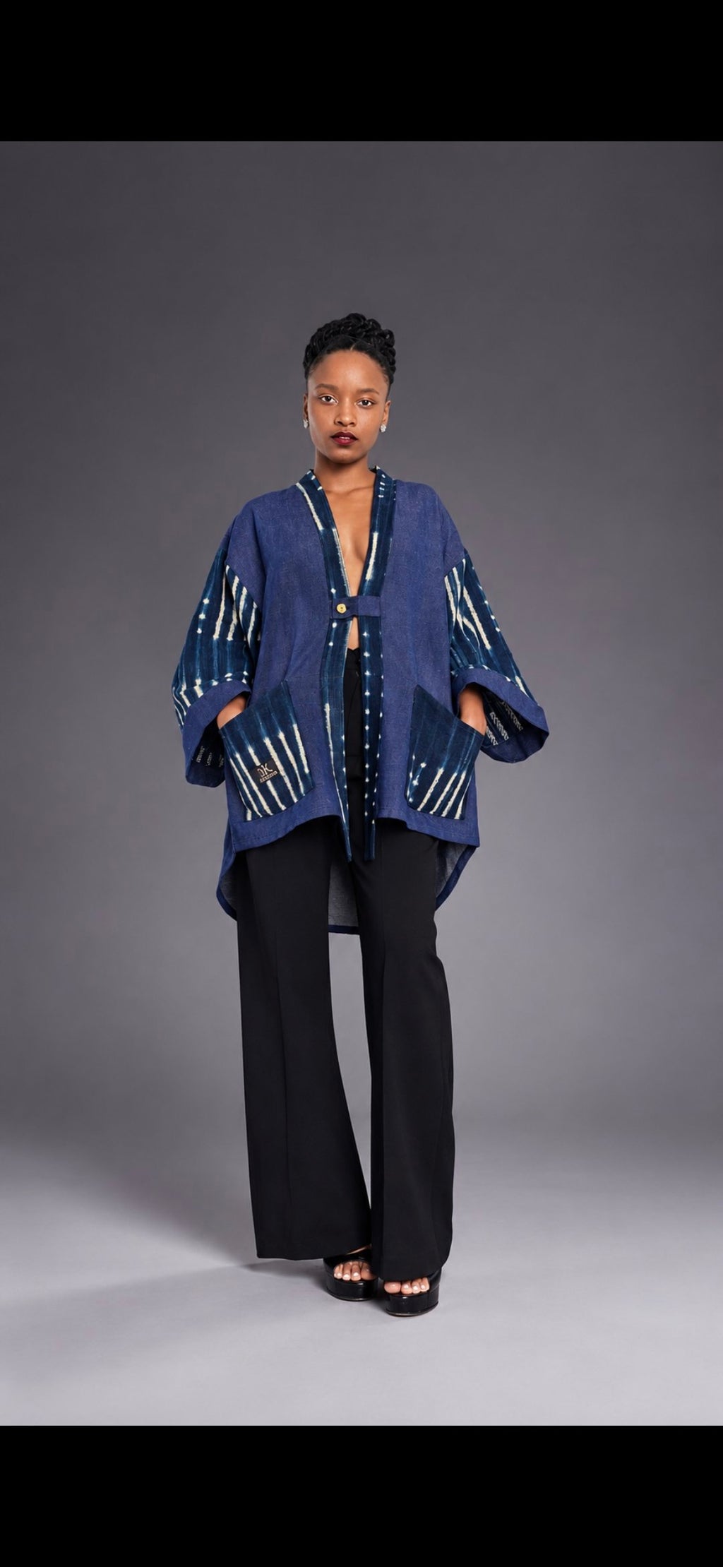 Kimono NZELA jean brut et indigo rayé – S.Keïdgi