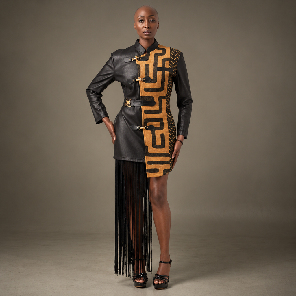 Veste-robe LOBIKO simili-cuir et raphia – S.Keïdgi