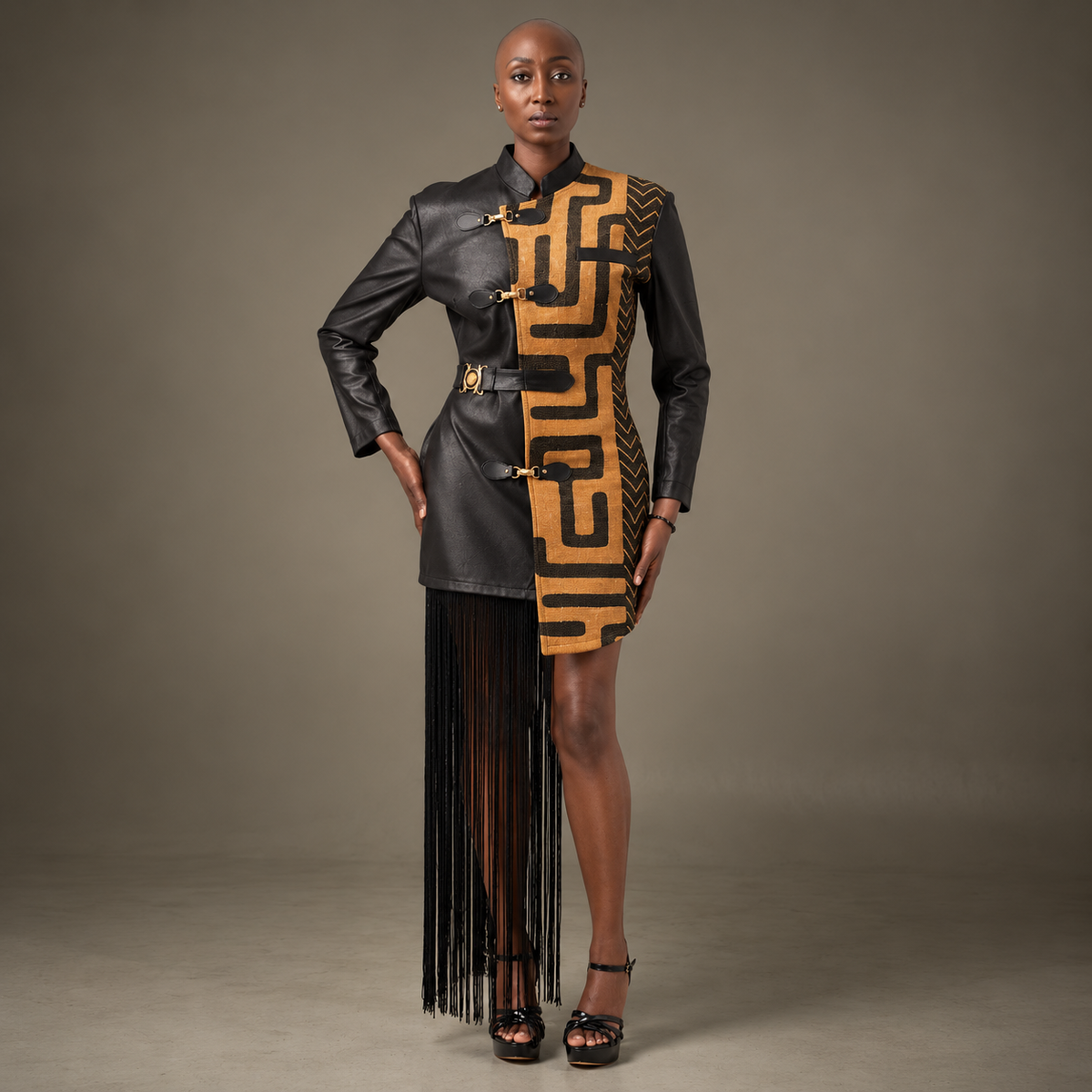 Veste-robe LOBIKO simili-cuir et raphia – S.Keïdgi