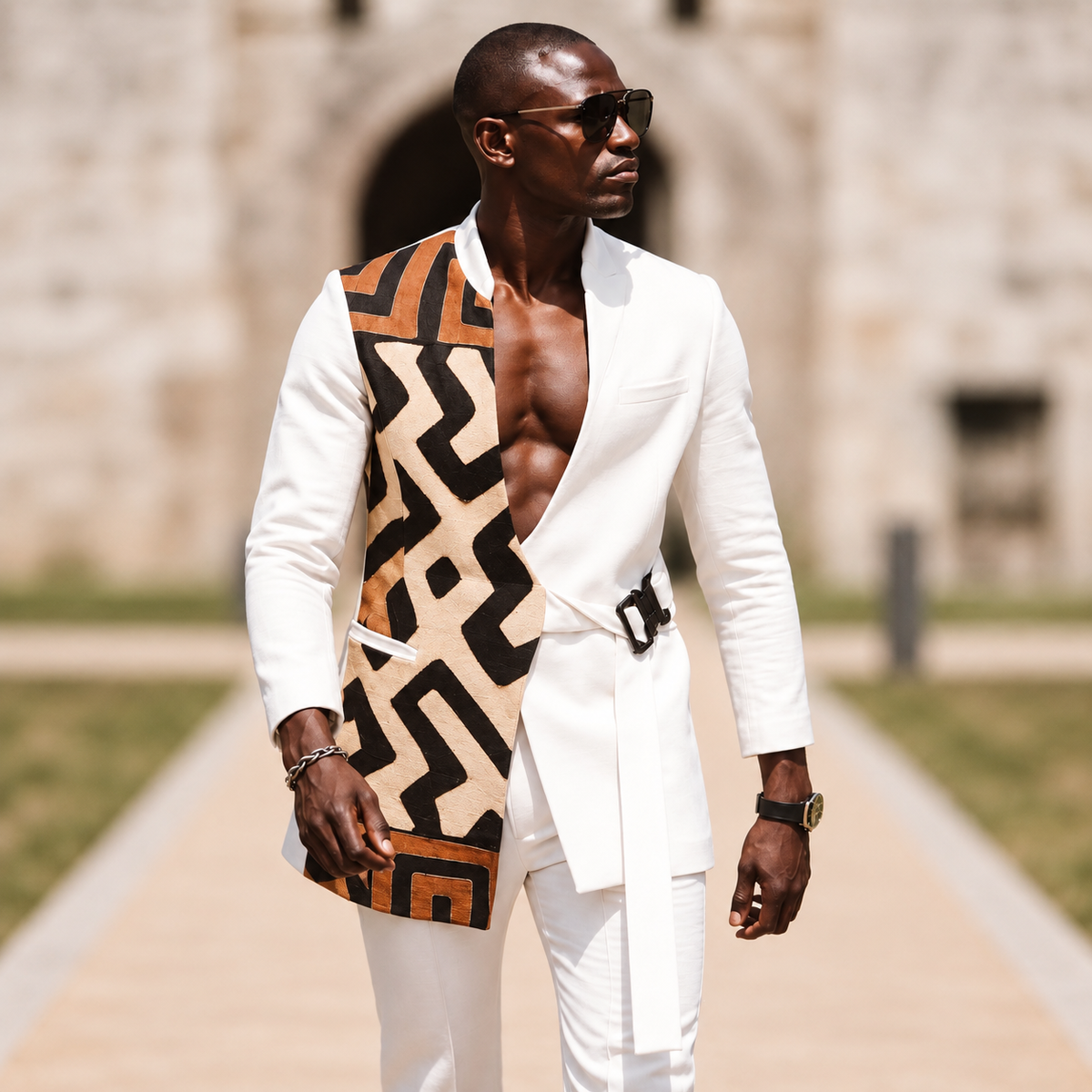 Veste signature lin et raphia Kuba – S.Keïdgi