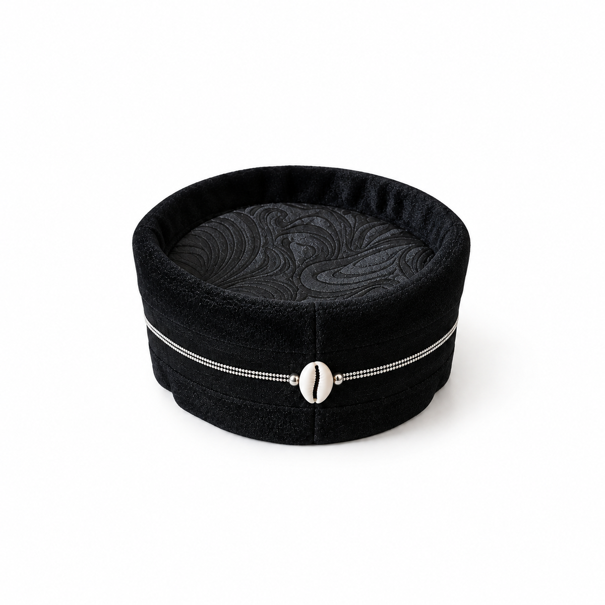 Toque velours noir cauris et filament argent – S.Keïdgi