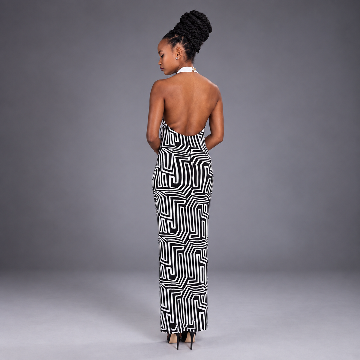 Robe longue dos nu SANGA zèbre noir et blanc – S.Keïdgi