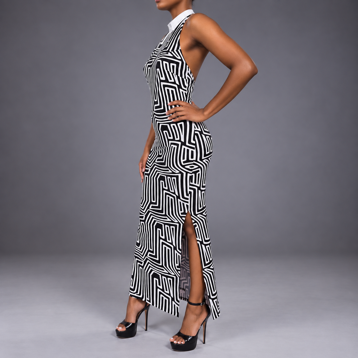 Robe Longue Dos Nu SANGA Zèbre Noir & Blanc – vue 3 – S.Keïdgi