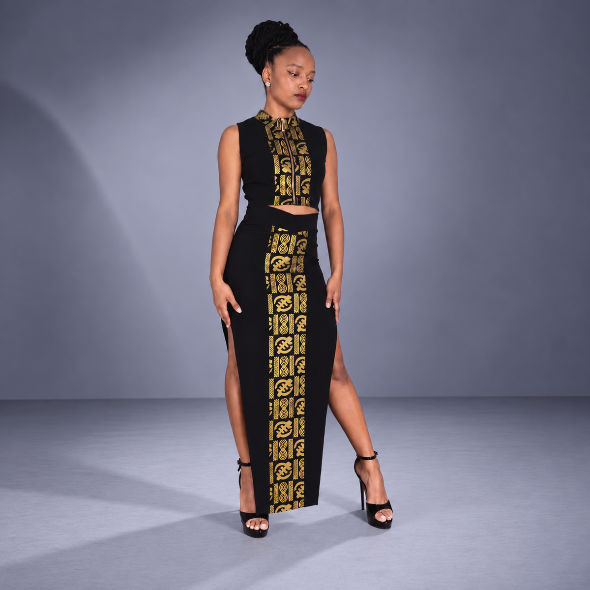 Crop top NGUYA wax noir et or – S.Keïdgi