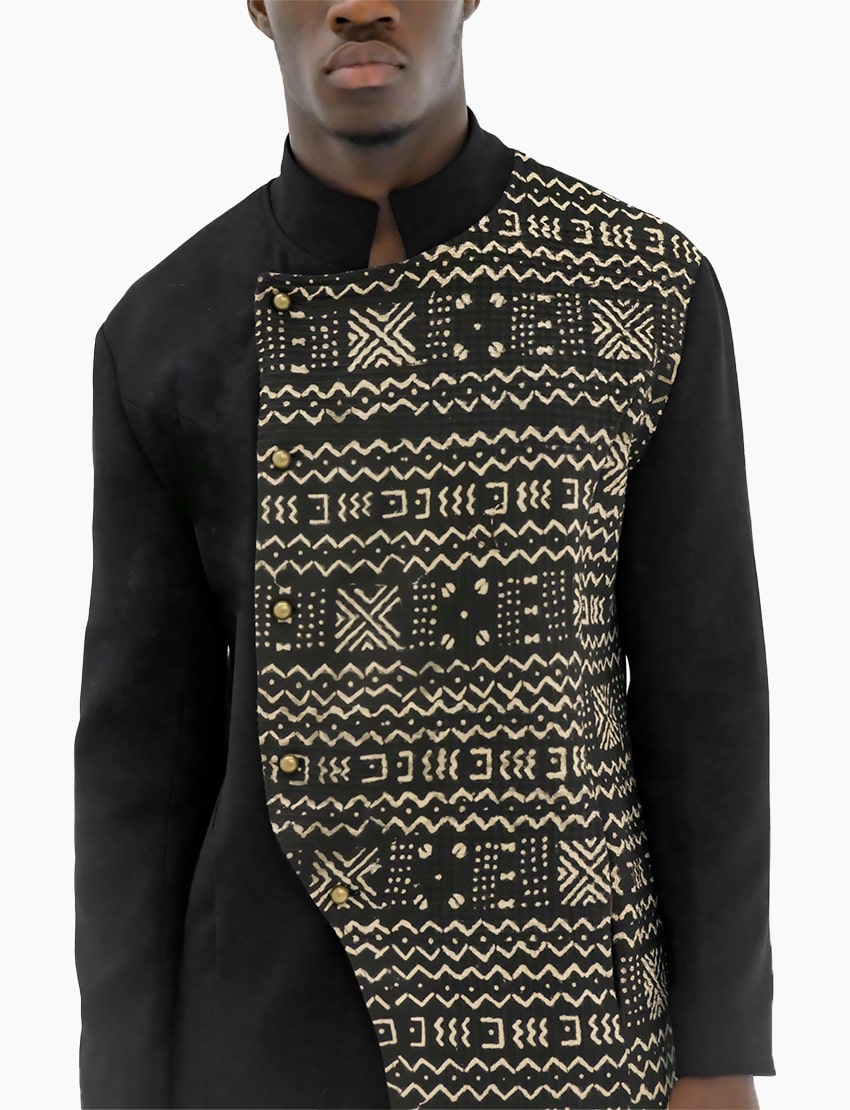 Veste Asymétrique Bogolan Noir & Blanc – Été – vue 5 – S.Keïdgi