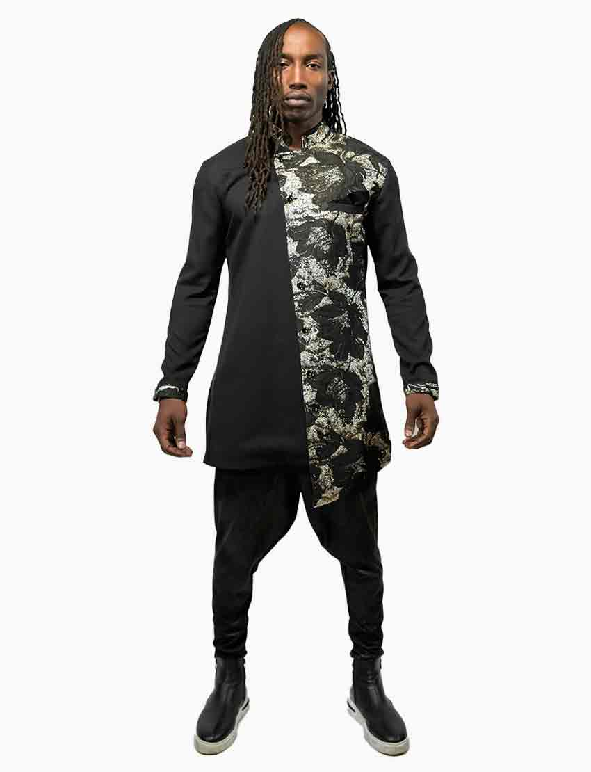 Chemise Asymétrique Brocart – Style Africain – vue 2 – S.Keïdgi