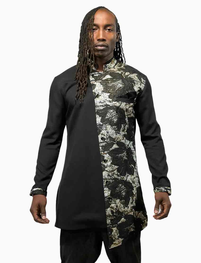 Chemise Asymétrique Brocart – Style Africain – vue 4 – S.Keïdgi
