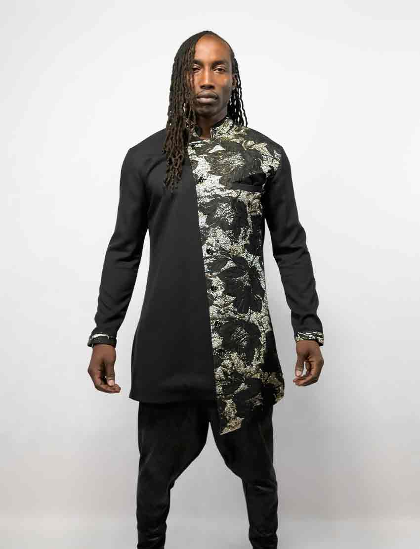 Chemise Asymétrique Brocart – Style Africain – vue 6 – S.Keïdgi