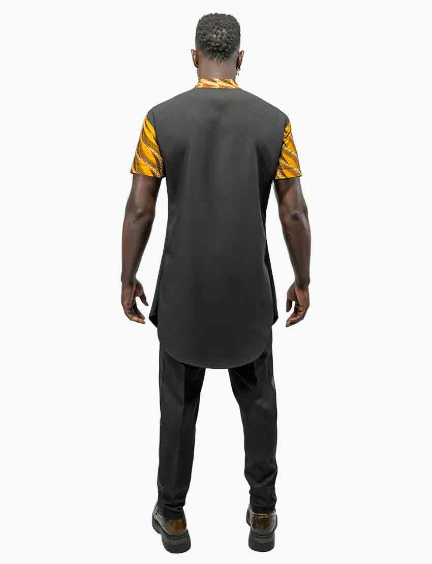 Chemise Classique Noir & Wax – Col & Manches – vue 2 – S.Keïdgi