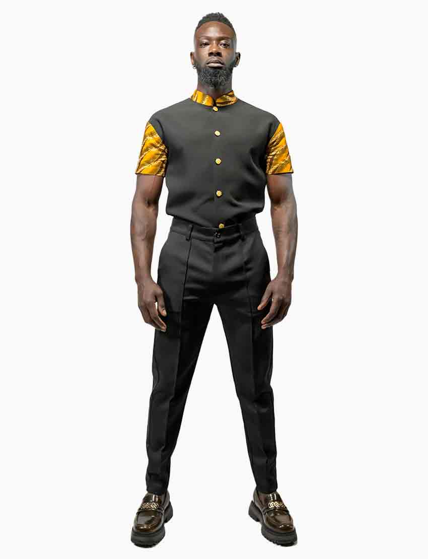 Chemise Classique Noir & Wax – Col & Manches – vue 3 – S.Keïdgi