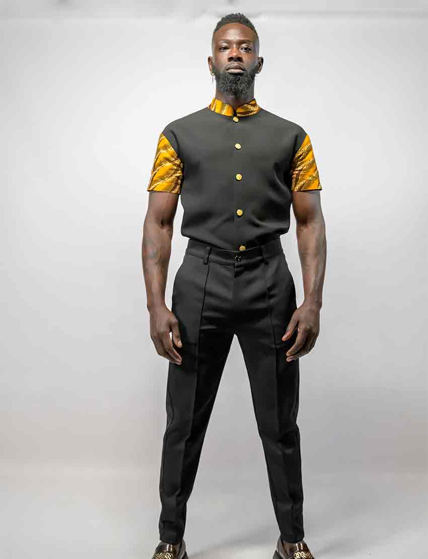 Chemise Classique Noir & Wax – Col & Manches – vue 6 – S.Keïdgi