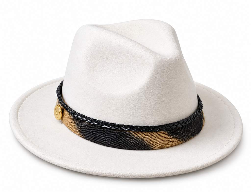 Chapeau Elingui Blanc Ivoire Raphia & Bouton Doré – vue 2 – S.Keïdgi
