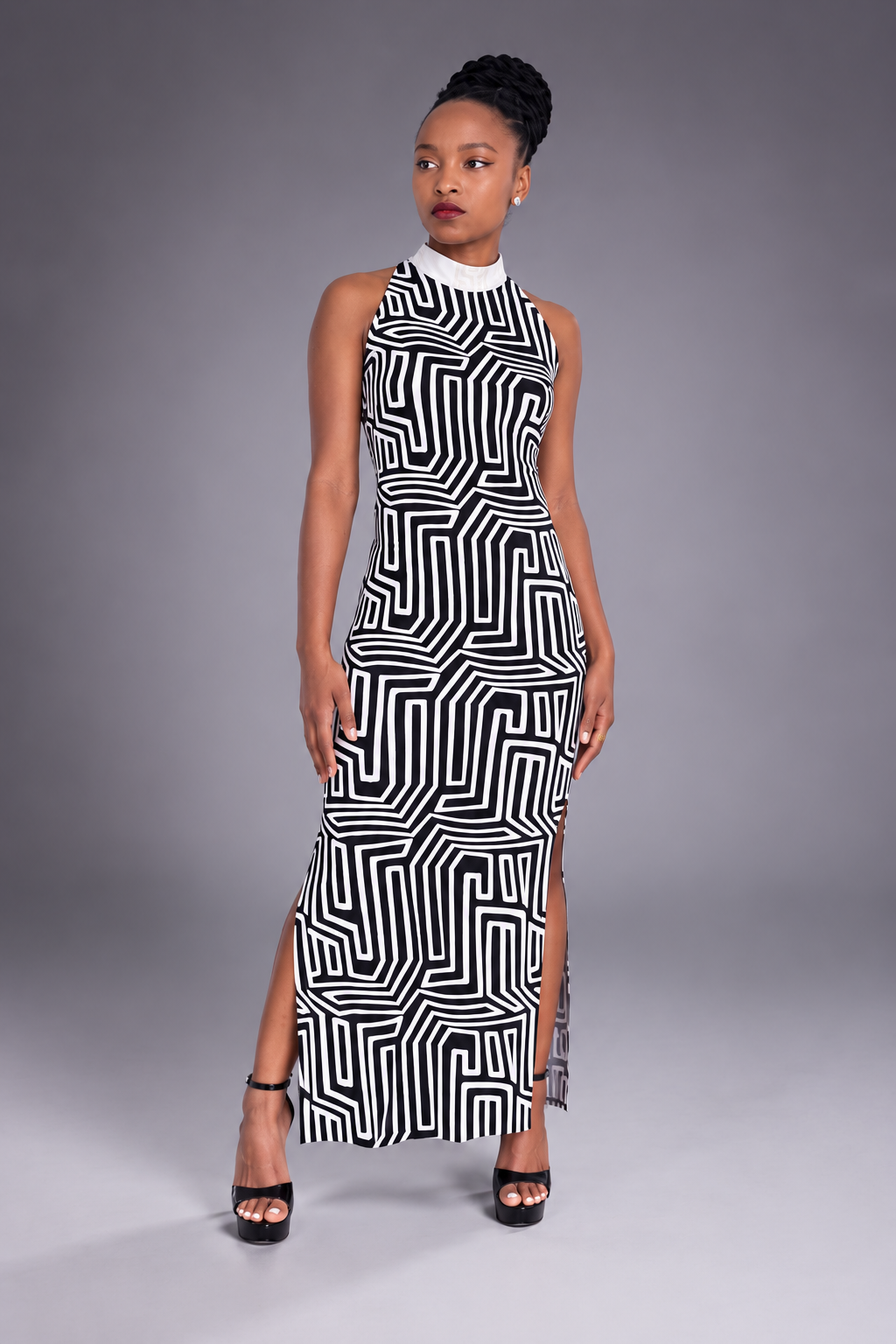 Robe Longue Dos Nu SANGA Zèbre Noir & Blanc – vue 2 – S.Keïdgi