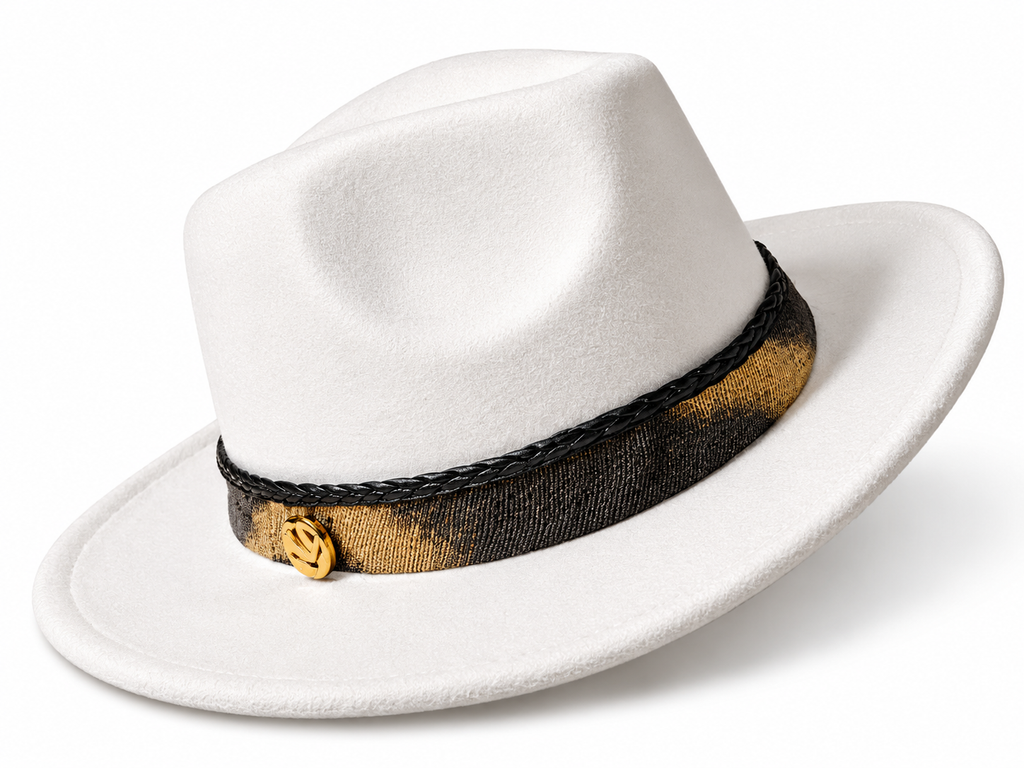 Chapeau Elingui Blanc Ivoire Raphia & Bouton Doré – vue 4 – S.Keïdgi